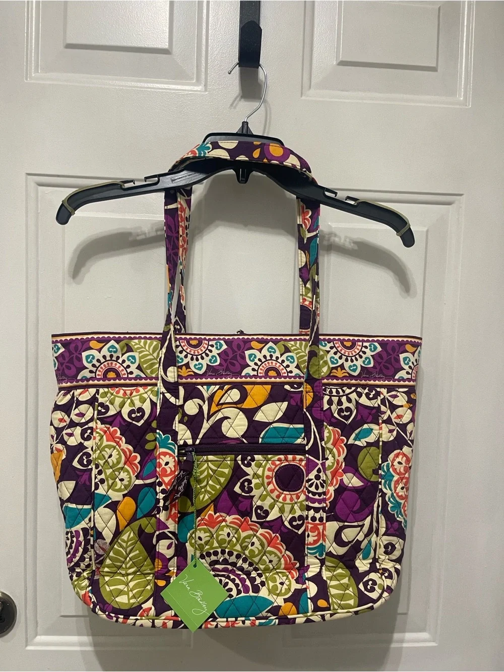 NWT $88 Vera Bradley Large Laptop Tote Plum Crazy with Toggle Closure